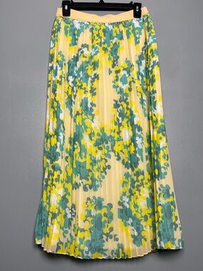 Paris Threads NWT Pleated Abstract Floral Maxi Skirt Blue Green Yellow Size S